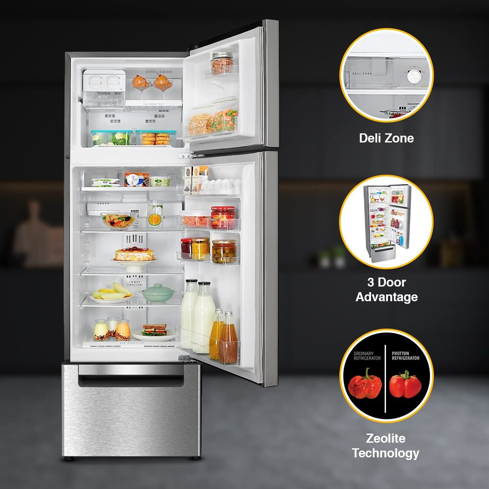 Whirlpool Protton 215 Litres Frost Free Triple Door Refrigerator with 6th Sense ActiveFresh Technology (20807, Alpha Steel)