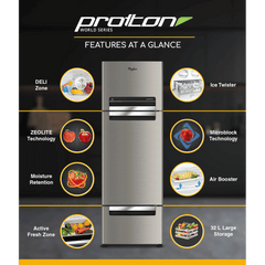 Whirlpool Protton 215 Litres Frost Free Triple Door Refrigerator with 6th Sense ActiveFresh Technology (20807, Alpha Steel)