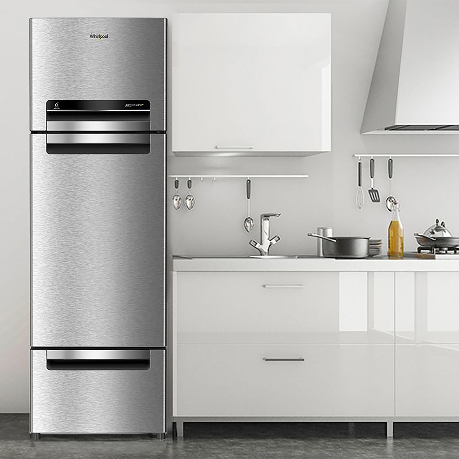 Whirlpool Protton 215 Litres Frost Free Triple Door Refrigerator with 6th Sense ActiveFresh Technology (20807, Alpha Steel)