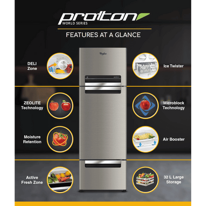 Whirlpool Protton 300 Litres Frost Free Triple Door Refrigerator with 6th Sense ActiveFresh Technology (20817, Alpha Steel)