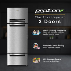 Whirlpool Protton 300 Litres Frost Free Triple Door Refrigerator with 6th Sense ActiveFresh Technology (20817, Alpha Steel)