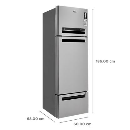 Whirlpool Protton 300 Litres Frost Free Triple Door Refrigerator with 6th Sense ActiveFresh Technology (20817, Alpha Steel)