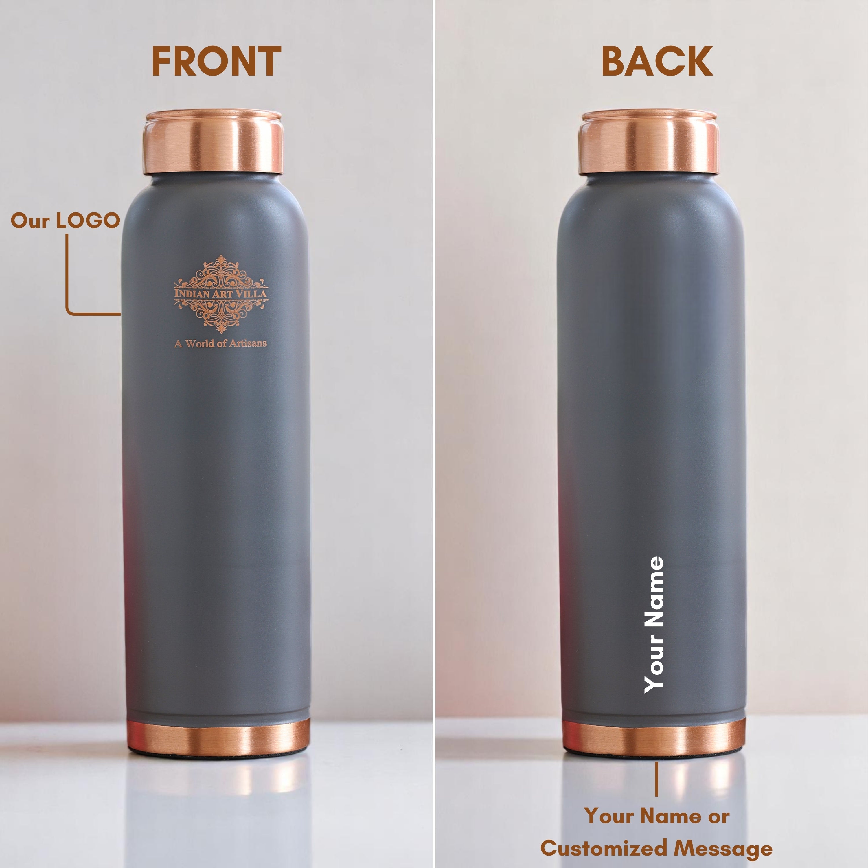Personalized Copper Silk Finish Ergonomic Water Bottle 900 ML