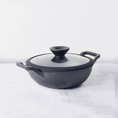 Meyer Pre Seasoned Cast Iron shallow Kadai With Glass Lid ,20cm
