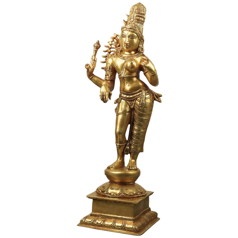 Brass Ardhanarishwar Idol Shiva Shakti Ardhanarishvara Arthanareeswarar Murti Statue 53cm, Gold, 21 Inch, 1 Piece