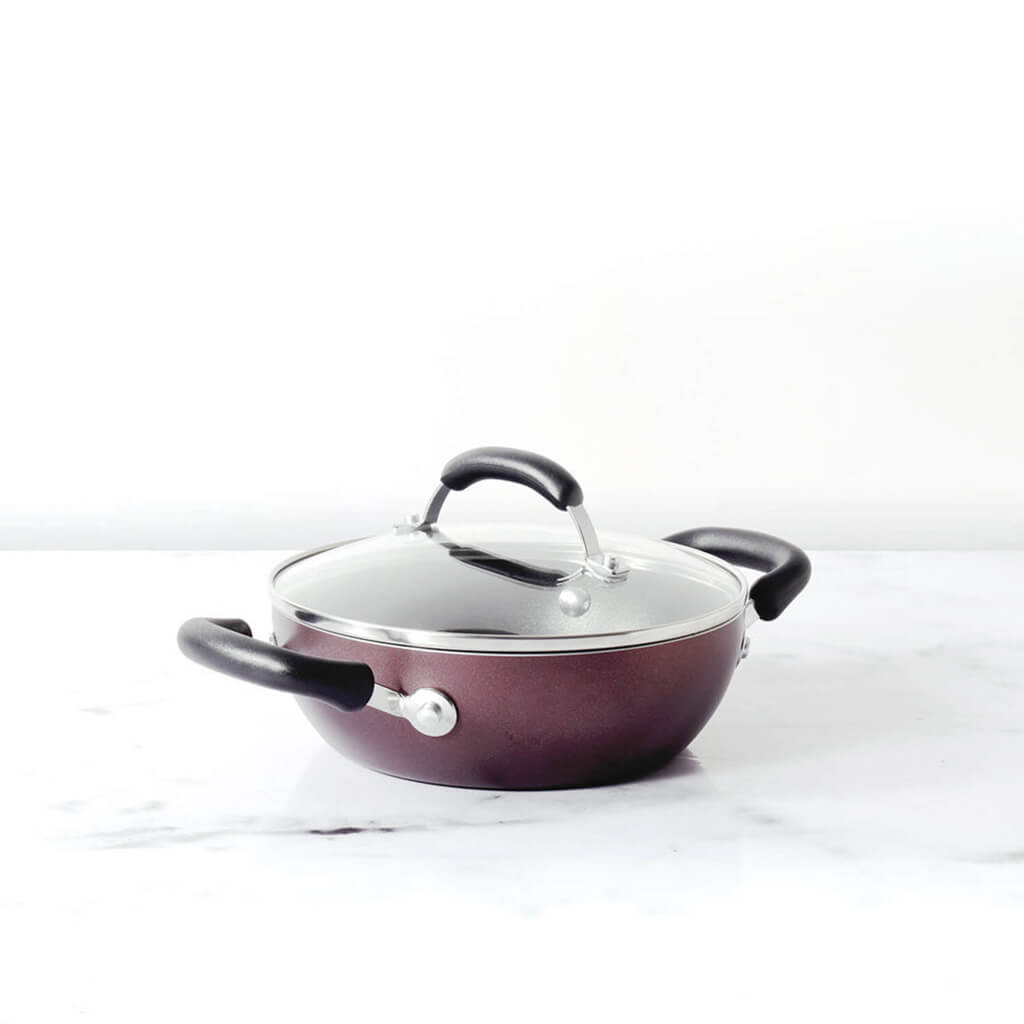 Meyer Merlot Non-Stick Kadai/Wok with Lid, 20cm