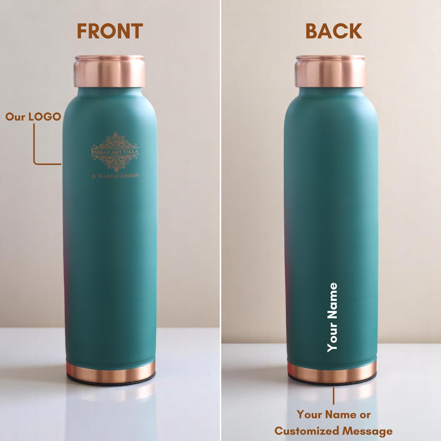 Personalized Copper Silk Finish Ergonomic Water Bottle 900 ML