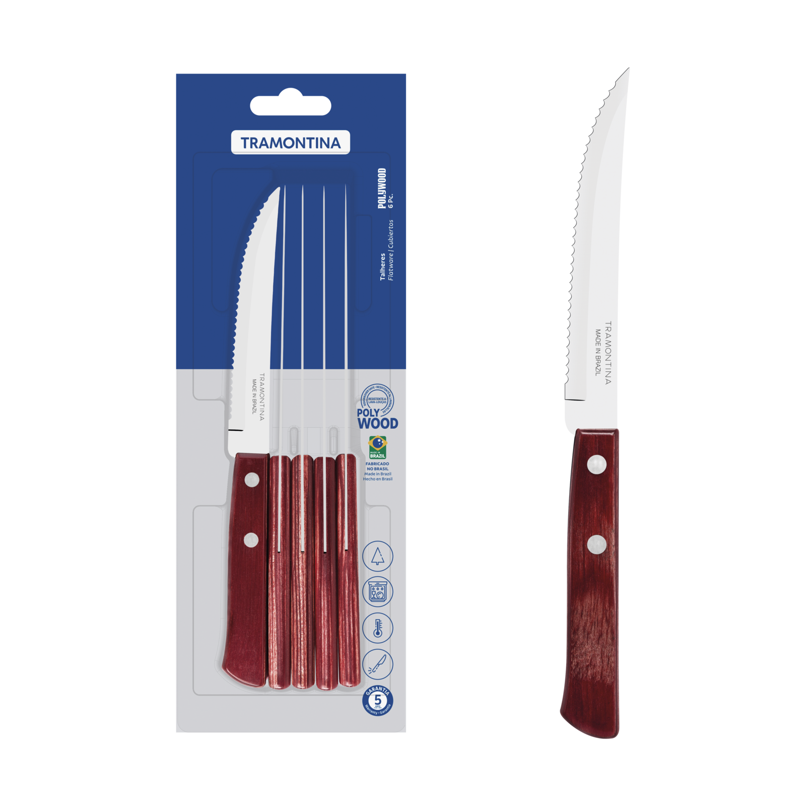 Polywood Steak Knives Set of 6 - Red