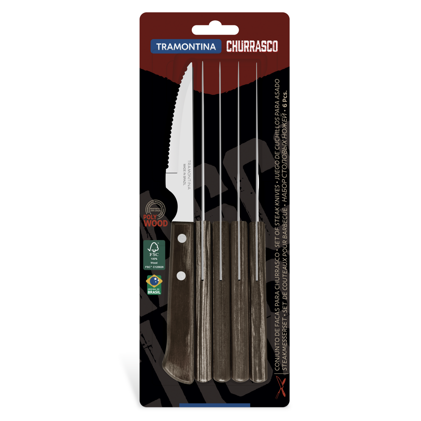 Polywood Steak Knives of 6 - Brown