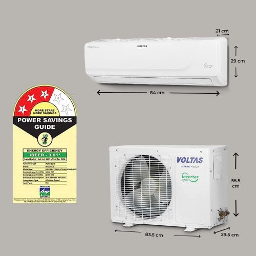 Voltas 1.5 Ton 3 Star Inverter Split AC | 100% Copper | 5 in 1 Maha Adjustable Cooling | Anti Dust Filter | Low Noise Level (183V Vectra Platina, White)