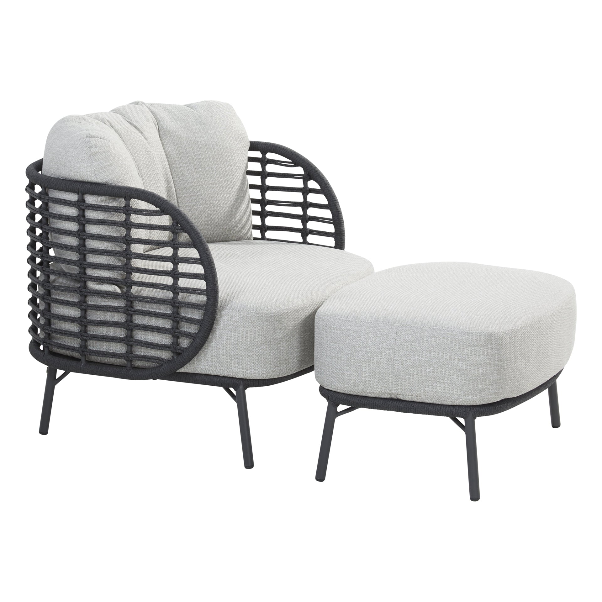 Locator Outdoor Sofa Set 2 Seater, 2 Single seater with ottoman and 1 Center Table Set (Dark Grey) Braided & Rope