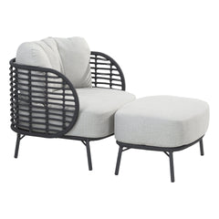 Locator Outdoor Sofa Set 2 Seater, 2 Single seater with ottoman and 1 Center Table Set (Dark Grey) Braided & Rope