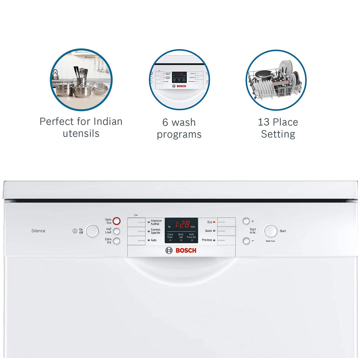 BOSCH Series 6 13 Place Settings Free Standing Dishwasher with Glass Protection Technology (White)
