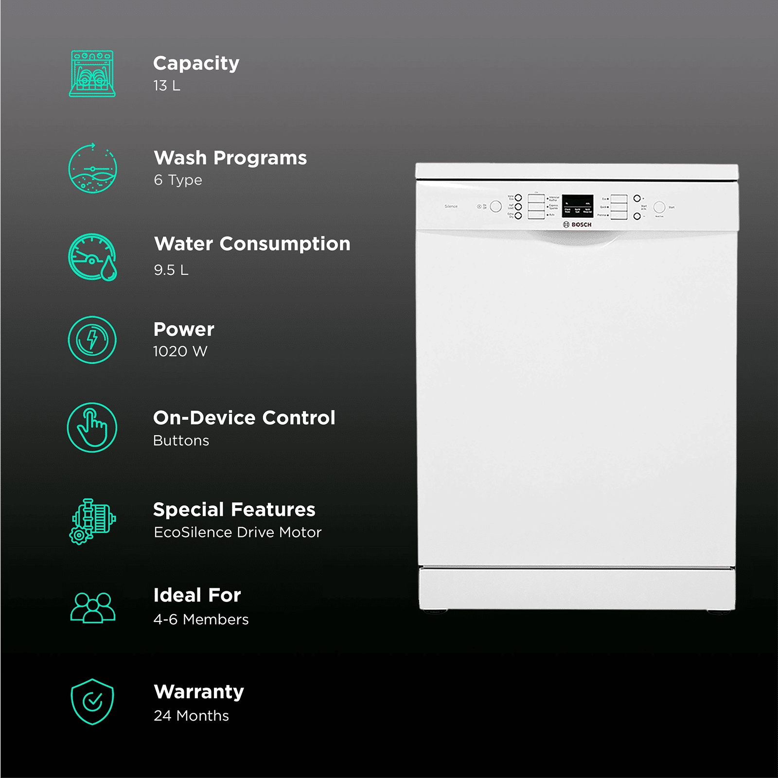 BOSCH Series 6 13 Place Settings Free Standing Dishwasher with Glass Protection Technology (White)