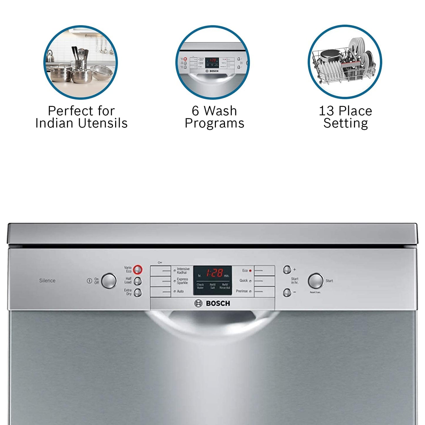 BOSCH Series 6 13 Place Settings Free Standing Dishwasher with Glass Protection Technology (Silver Inox)