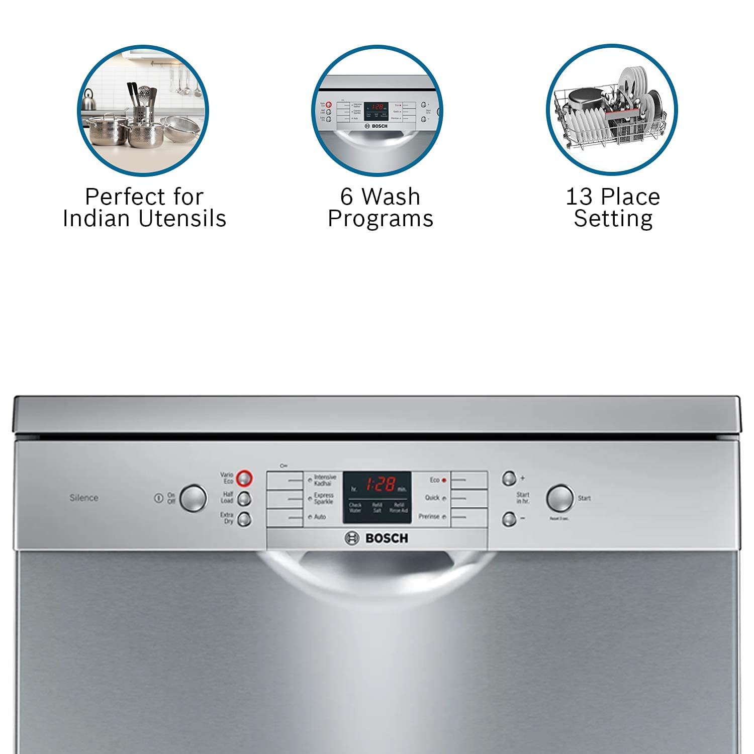 BOSCH Series 6 13 Place Settings Free Standing Dishwasher with Glass Protection Technology (Silver Inox)