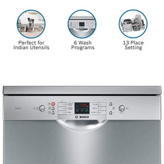 BOSCH Series 6 13 Place Settings Free Standing Dishwasher with Glass Protection Technology (Silver Inox)