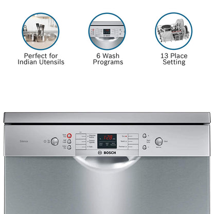BOSCH Series 6 13 Place Settings Free Standing Dishwasher with Glass Protection Technology (Silver Inox)