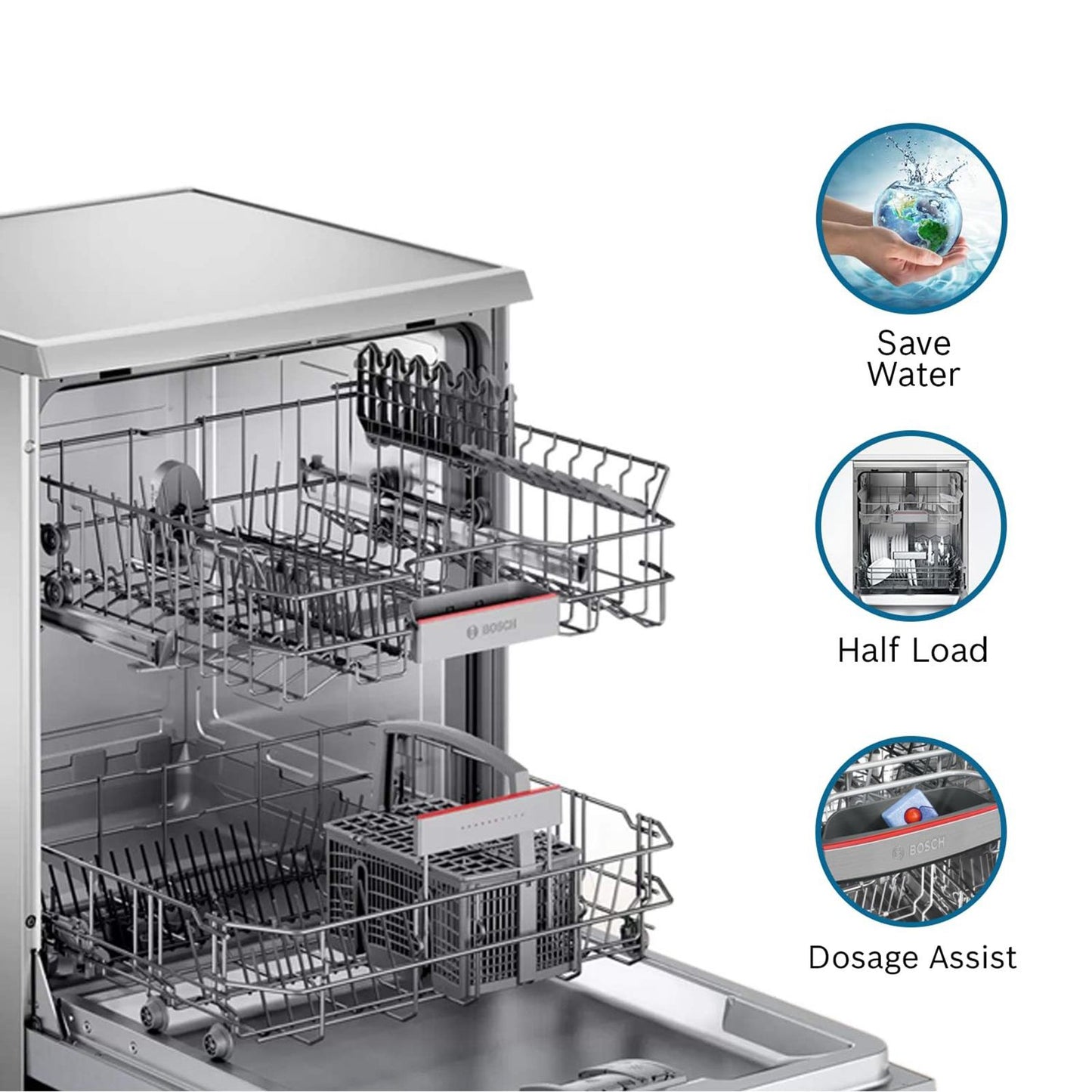 BOSCH Series 6 13 Place Settings Free Standing Dishwasher with Glass Protection Technology (Silver Inox)