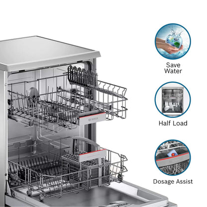 BOSCH Series 6 13 Place Settings Free Standing Dishwasher with Glass Protection Technology (Silver Inox)