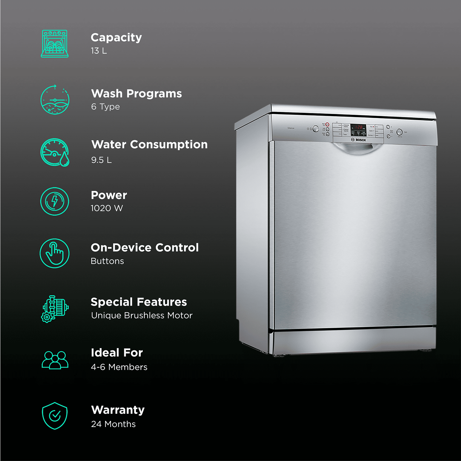 BOSCH Series 6 13 Place Settings Free Standing Dishwasher with Glass Protection Technology (Silver Inox)
