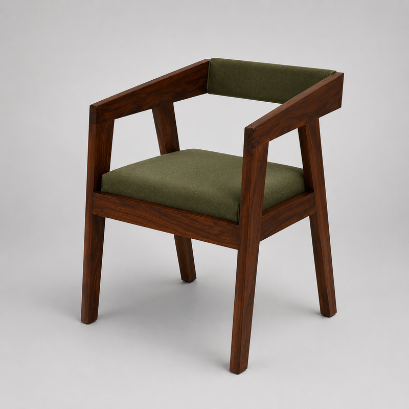 Astera Solid Sheesham Wood Upholstered Arm Chair