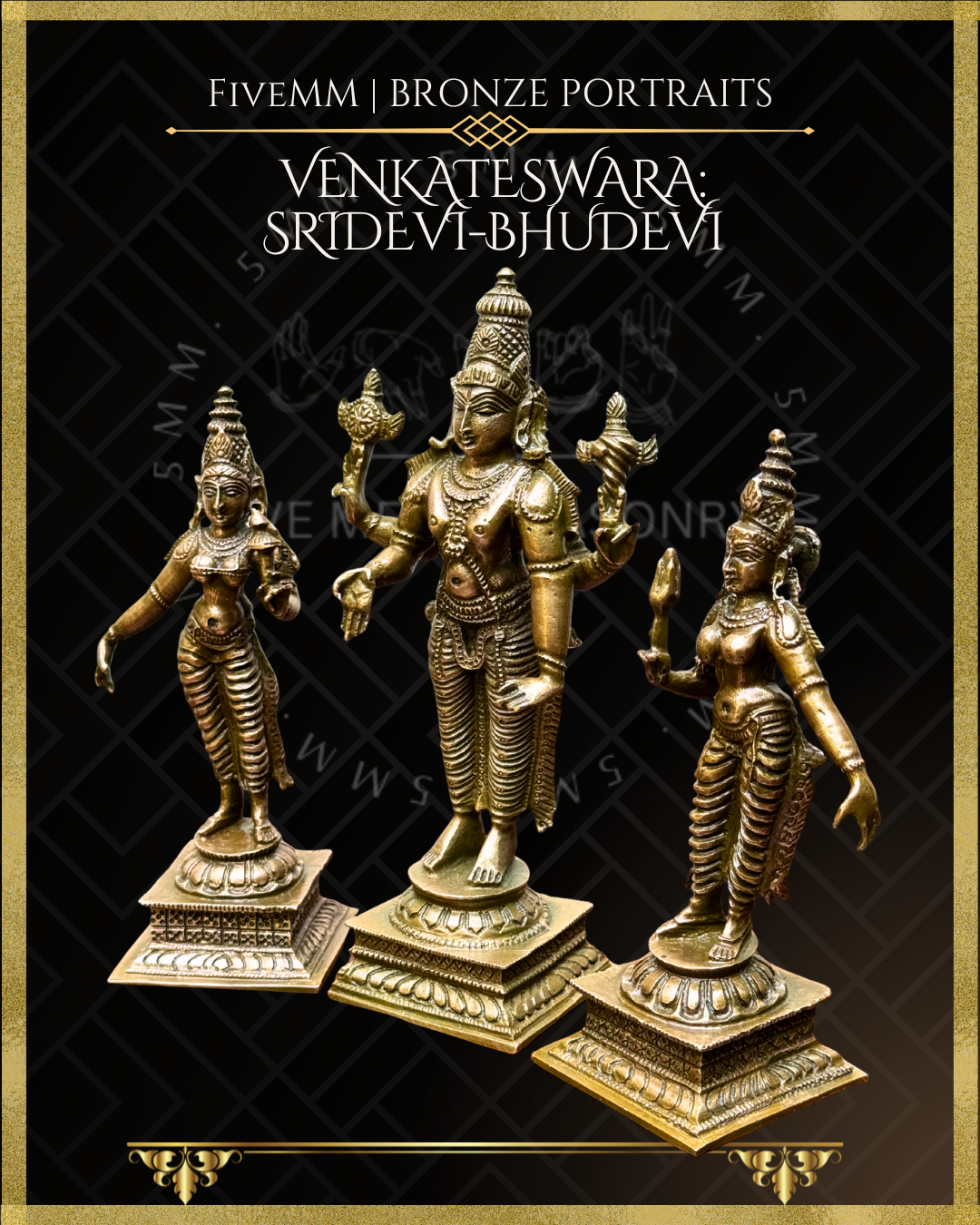 Venkateswara-Sridevi-Bhudevi  Panchaloha Bronze Icon Set - 6"