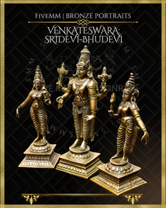 Venkateswara-Sridevi-Bhudevi  Panchaloha Bronze Icon Set - 6"