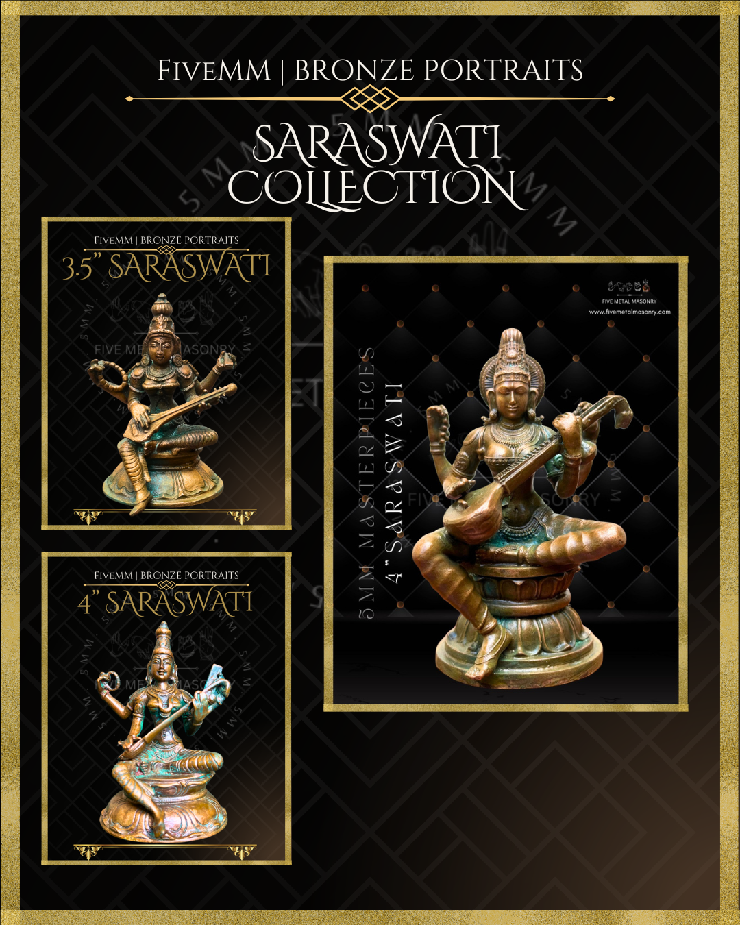 Saraswati seated on Hamsa Panchaloha Bronze Icon - 8"