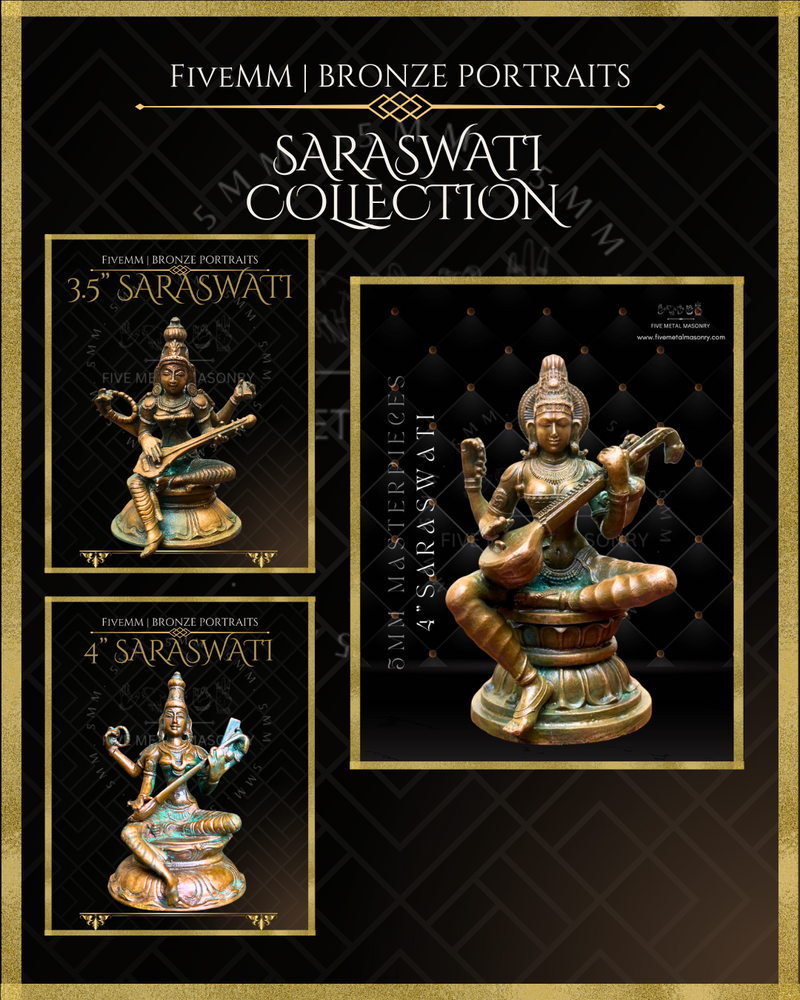 Saraswati seated on Hamsa Panchaloha Bronze Icon - 8"