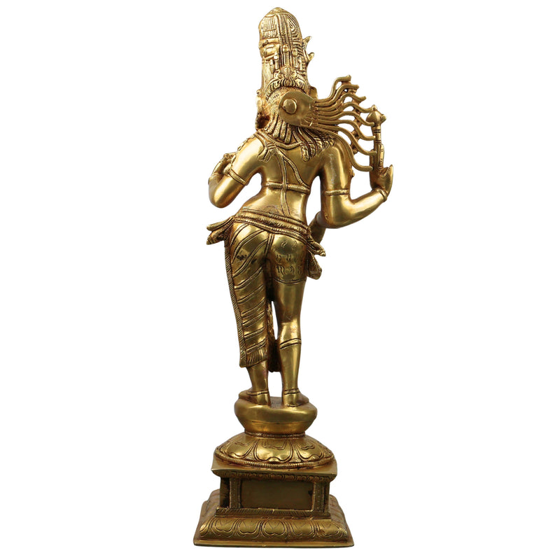 Brass Ardhanarishwar Idol Shiva Shakti Ardhanarishvara Arthanareeswarar Murti Statue 53cm, Gold, 21 Inch, 1 Piece
