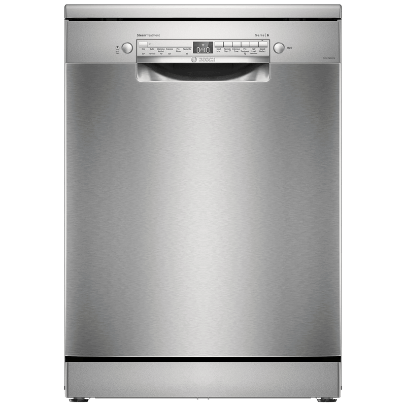 BOSCH Series 6 14 Place Settings Free Standing Dishwasher with Glass Protection Technology (No Pre-rinse Required, Silver)