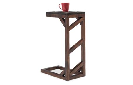 Rosewood C-Shaped Side Table for Living Room, Bedroom, Home Office - Dark Brown Sheesham Wood - L 10.1181 x D 1