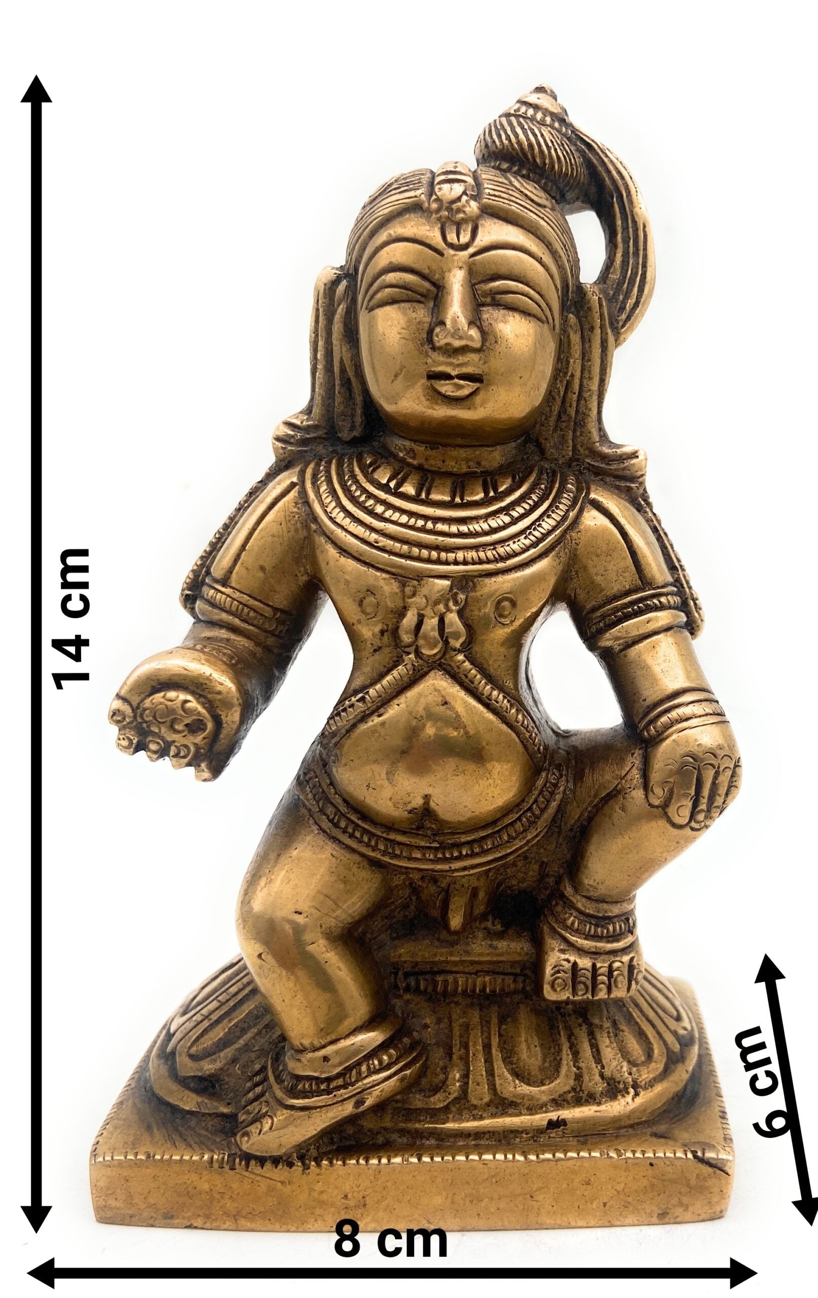 Brass Bal Gopal Krishna Idol | Laddu Gopal Murti | Makhan Chor Navneet Chora Statue | Handcrafted Pital Kanha Sculpture for Pooja, Home Decor & Gifting, Gold, 5.5 Inch, 1 Piece