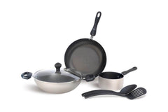 Meyer Non-Stick 6pcs Set (14cm Milkpan+26cm Frypan+26cm Kadai+Nylon Turner+Nylon Spoon)