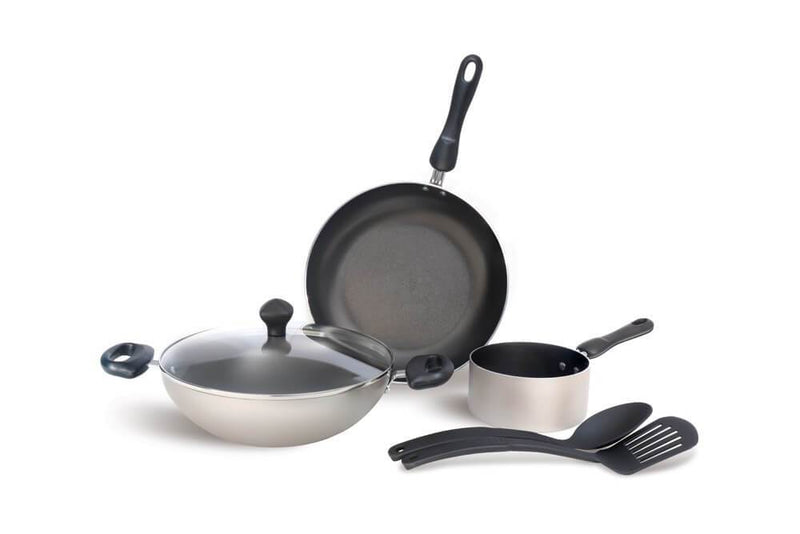 Meyer Non-Stick 6pcs Set (14cm Milkpan+26cm Frypan+26cm Kadai+Nylon Turner+Nylon Spoon)