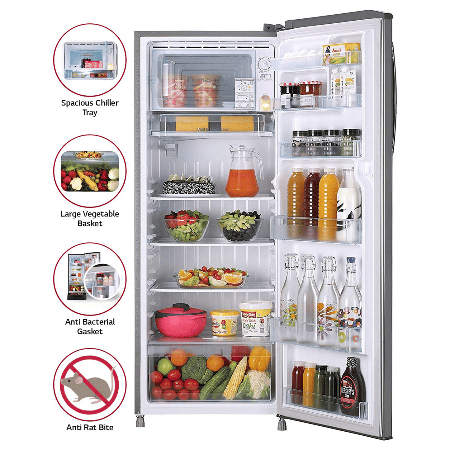 LG 261 Litres 3 Star Direct Cool Single Door Refrigerator with Stabilizer Free Operation (GL-B281BPZX.DPZZEB, Shiny Steel)