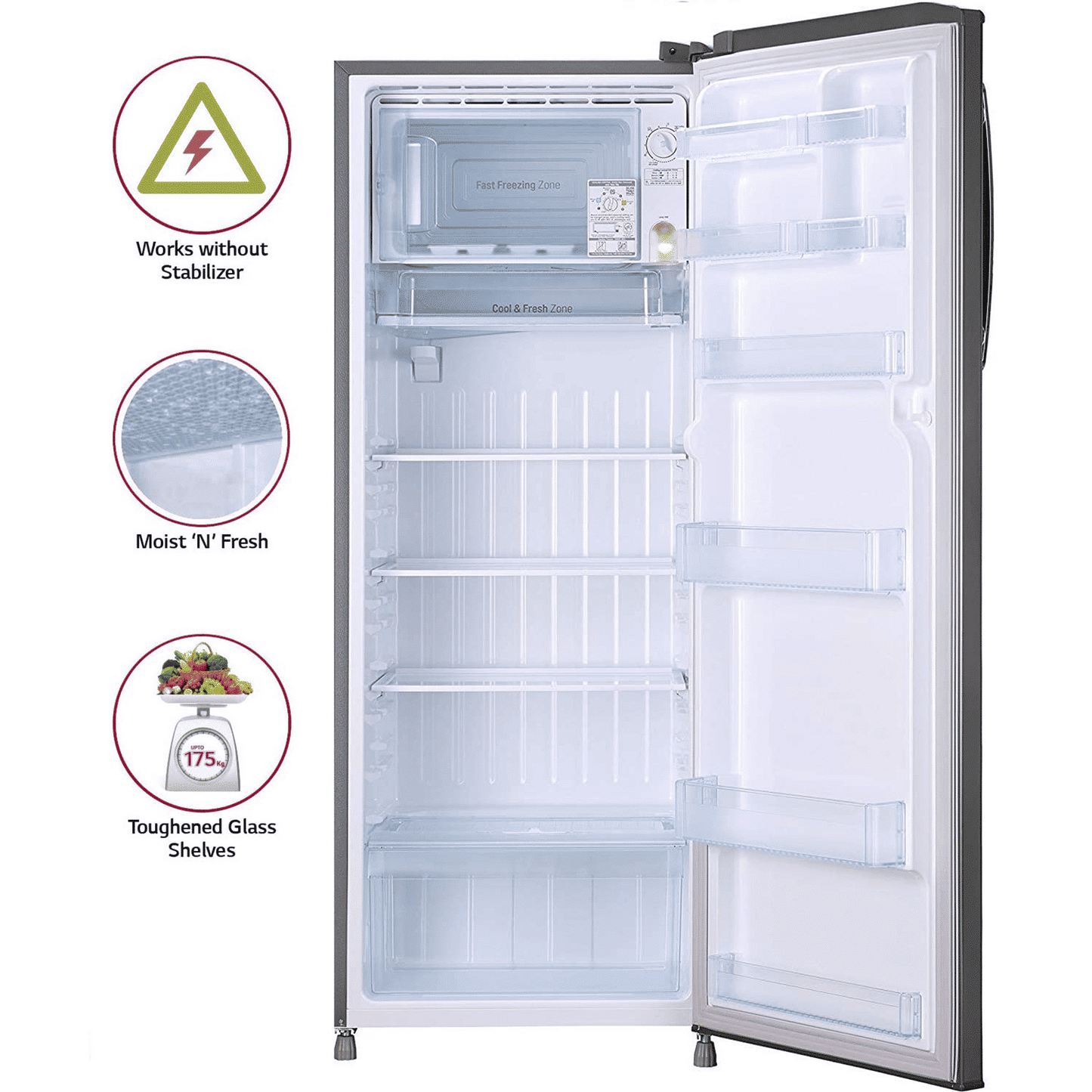 LG 261 Litres 3 Star Direct Cool Single Door Refrigerator with Stabilizer Free Operation (GL-B281BPZX.DPZZEB, Shiny Steel)