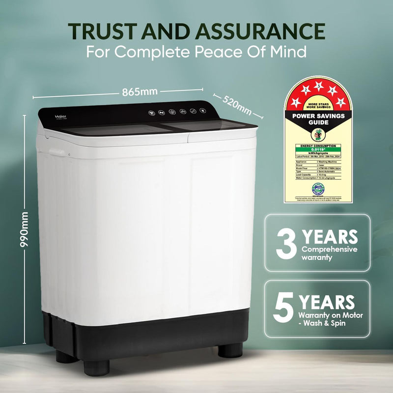 Haier 10 kg 5 Star Semi Automatic Washing Machine with 4D Magic Filter (HTW100-178BK, Black)