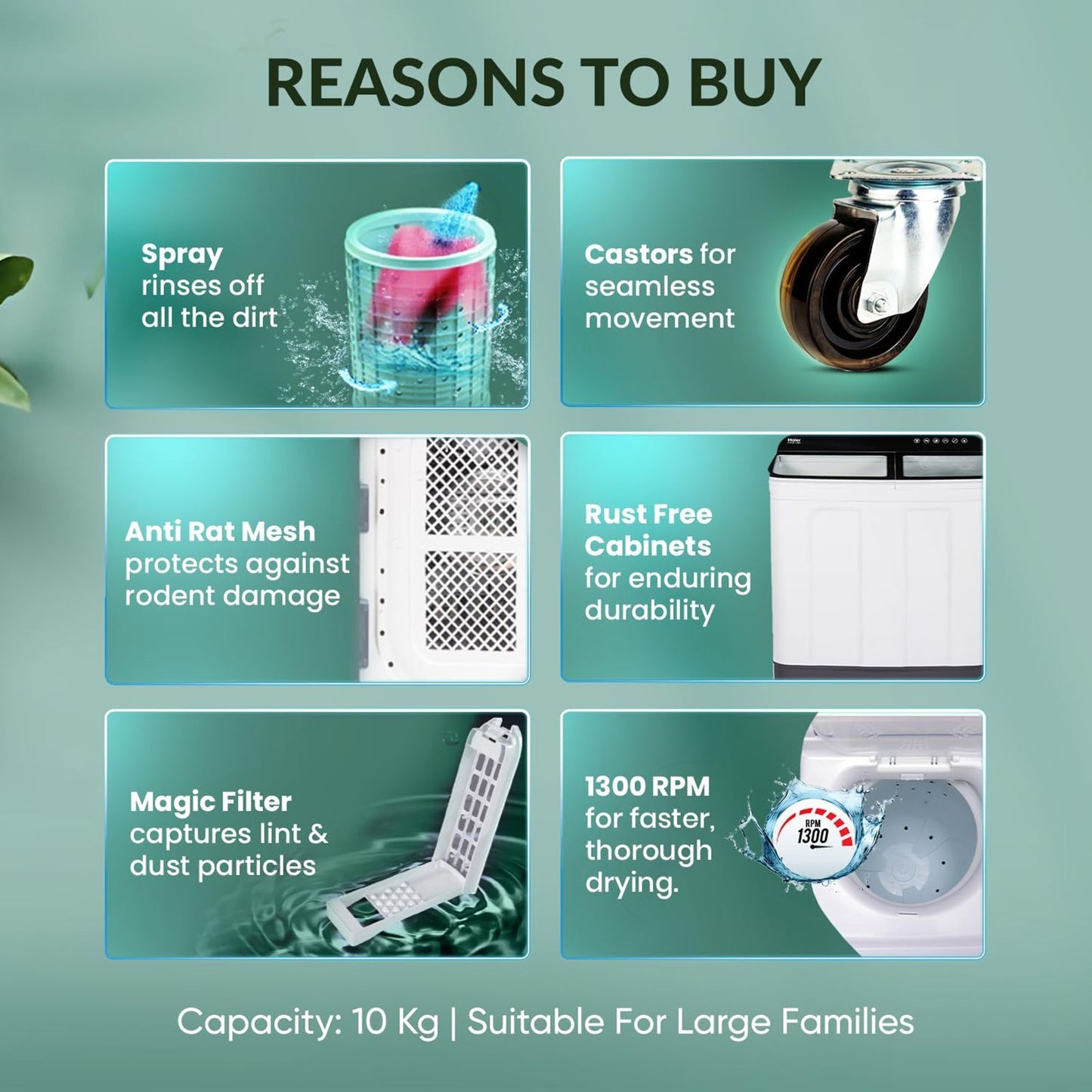 Haier 10 kg 5 Star Semi Automatic Washing Machine with 4D Magic Filter (HTW100-178BK, Black)