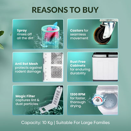 Haier 10 kg 5 Star Semi Automatic Washing Machine with 4D Magic Filter (HTW100-178BK, Black)