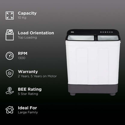 Haier 10 kg 5 Star Semi Automatic Washing Machine with 4D Magic Filter (HTW100-178BK, Black)