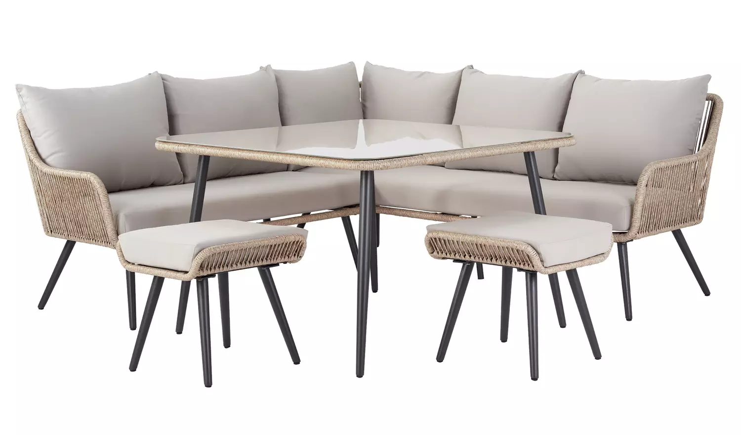Stash Outdoor Garden Balcony Sofa Set 5 Seater  and 1 Center Table With 2 Ottoman Set (Tan)