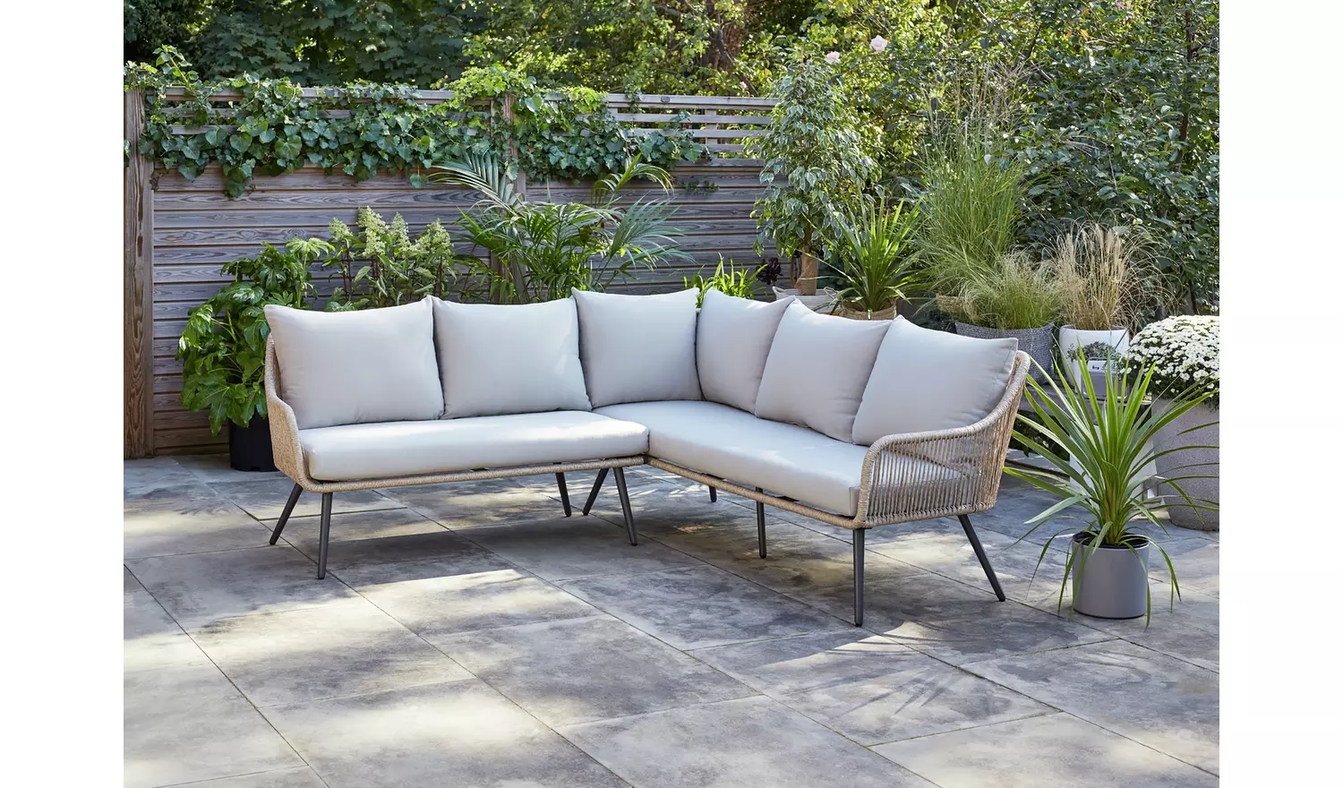 Stash Outdoor Garden Balcony Sofa Set 5 Seater  and 1 Center Table With 2 Ottoman Set (Tan)