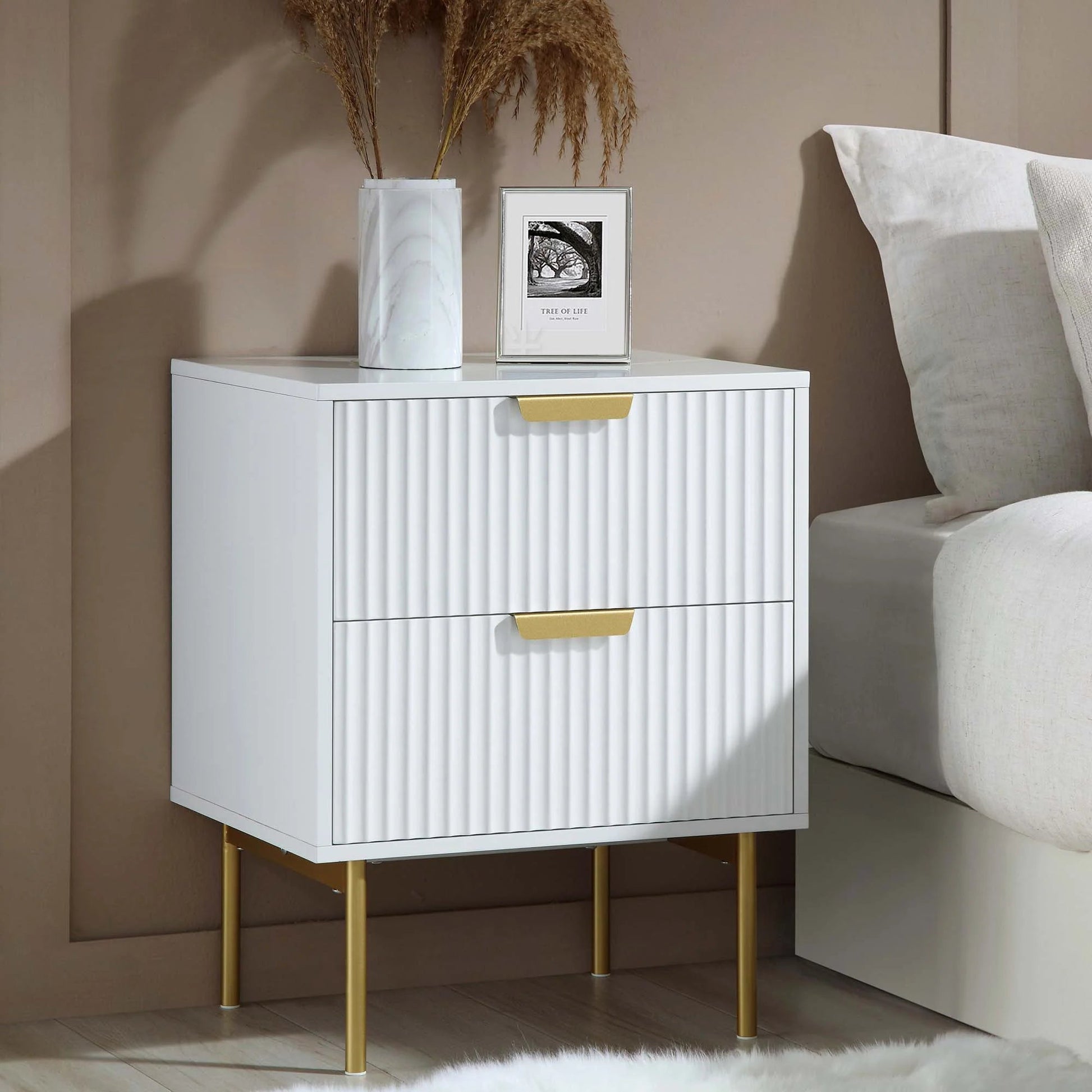 Velin Ridged 2 Drawer Bedside Table