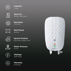 BAJAJ Juvel 1 Litre Vertical Instant Geyser with Multiple Safety Systems (White)