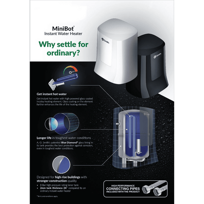 AO Smith MiniBot 3 Litre 5 Star Vertical Instant Geyser with Cutting Edge Technology (White)