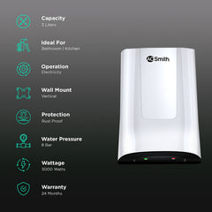 AO Smith MiniBot 3 Litre 5 Star Vertical Instant Geyser with Cutting Edge Technology (White)