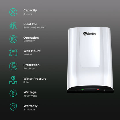 AO Smith MiniBot 3 Litres Instant Water Geyser (4500 Watts, SZS-3, White)