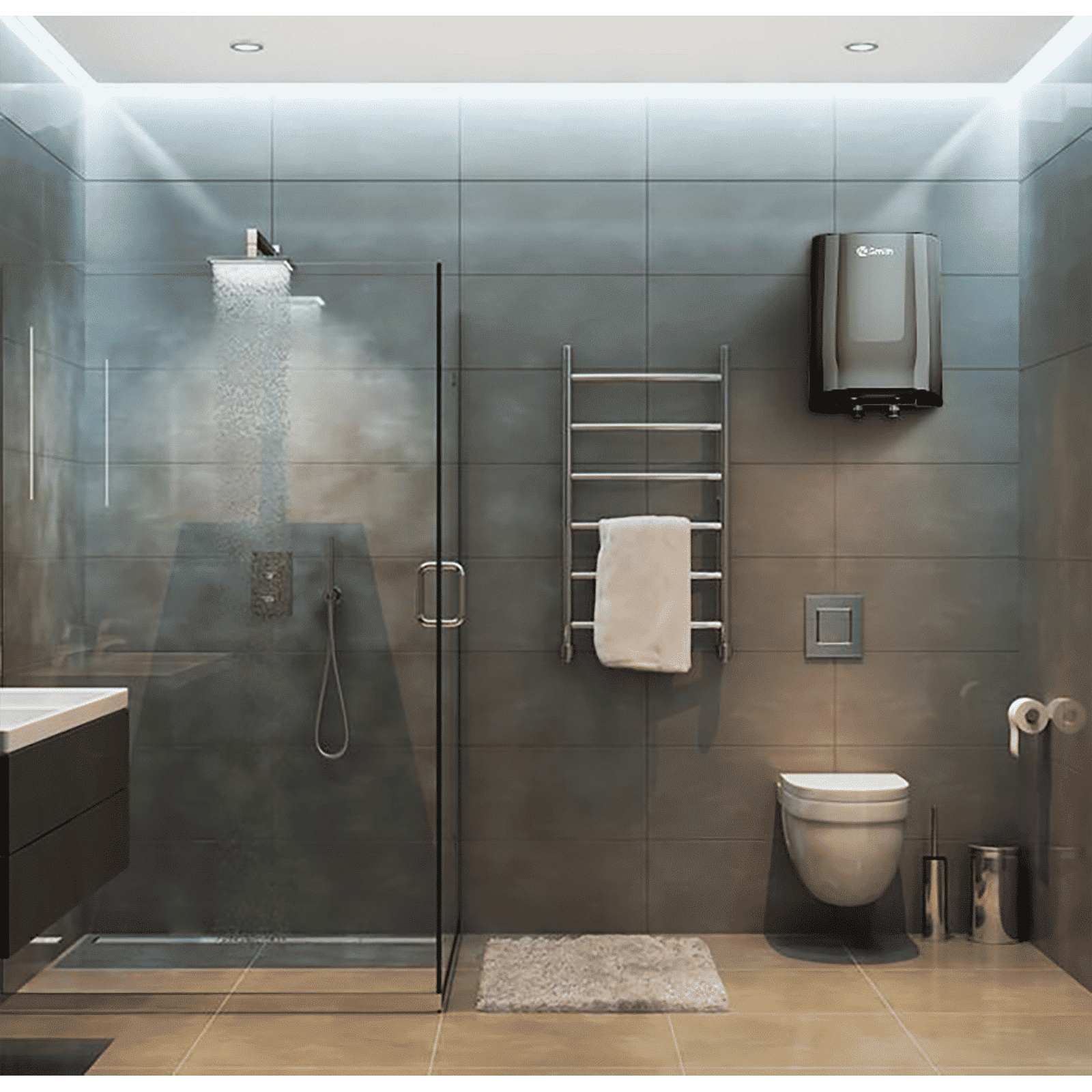 AO Smith MiniBot 3 Litres 5 Star Vertical Instant Water Geyser with Glass Coated (Black)